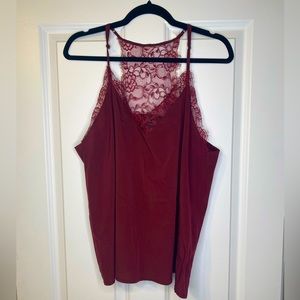 Press - Wine Lace Trim Tank - Size: XL